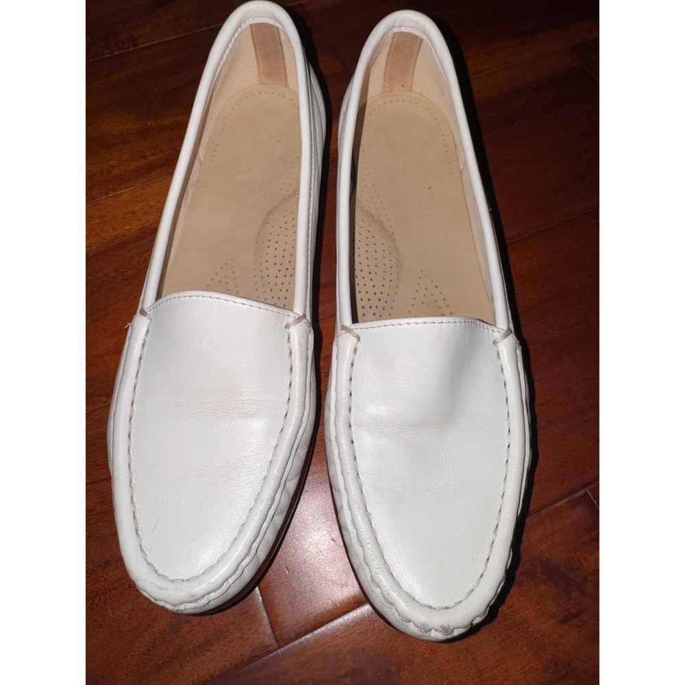 SAS Tripad Comfort Womens White Leather Loafers Slip‎ On Shoes 7.5 S Slim